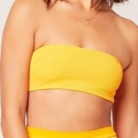 l*space Beach Wave Bandeau Ribbed Bikini Top in Mango Small - Picture 1 of 7